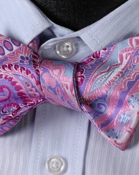 Purple Mens Silk Self tie Bow Tie with Pocket Squares Set - Amedeo Exclusive