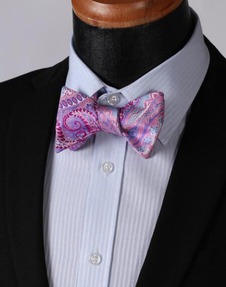 Purple Mens Silk Self tie Bow Tie with Pocket Squares Set - Amedeo Exclusive