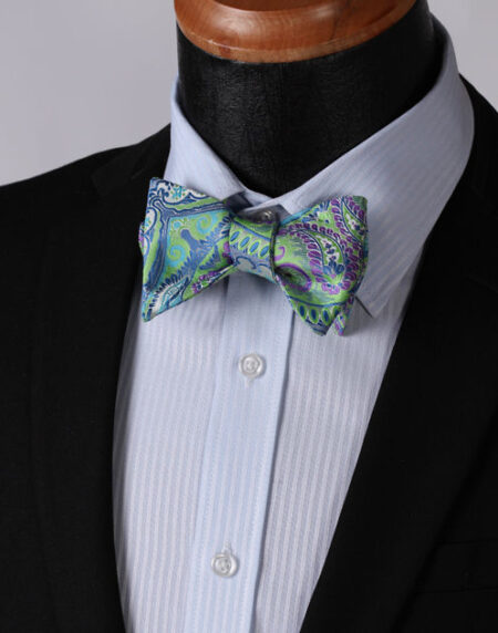 Green Light Mens Silk Self tie Bow Tie with Pocket Squares Set - Amedeo Exclusive