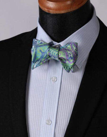 Green & Purpel Mens Silk Self tie Bow Tie with Pocket Squares Set