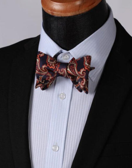 Black & Orange Paisley Mens Silk Self tie Bow Tie with Pocket Squares Set