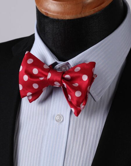Polka Dots Silk Self Bow Tie Matching Pocket Handkerchief - Amedeo Exclusive