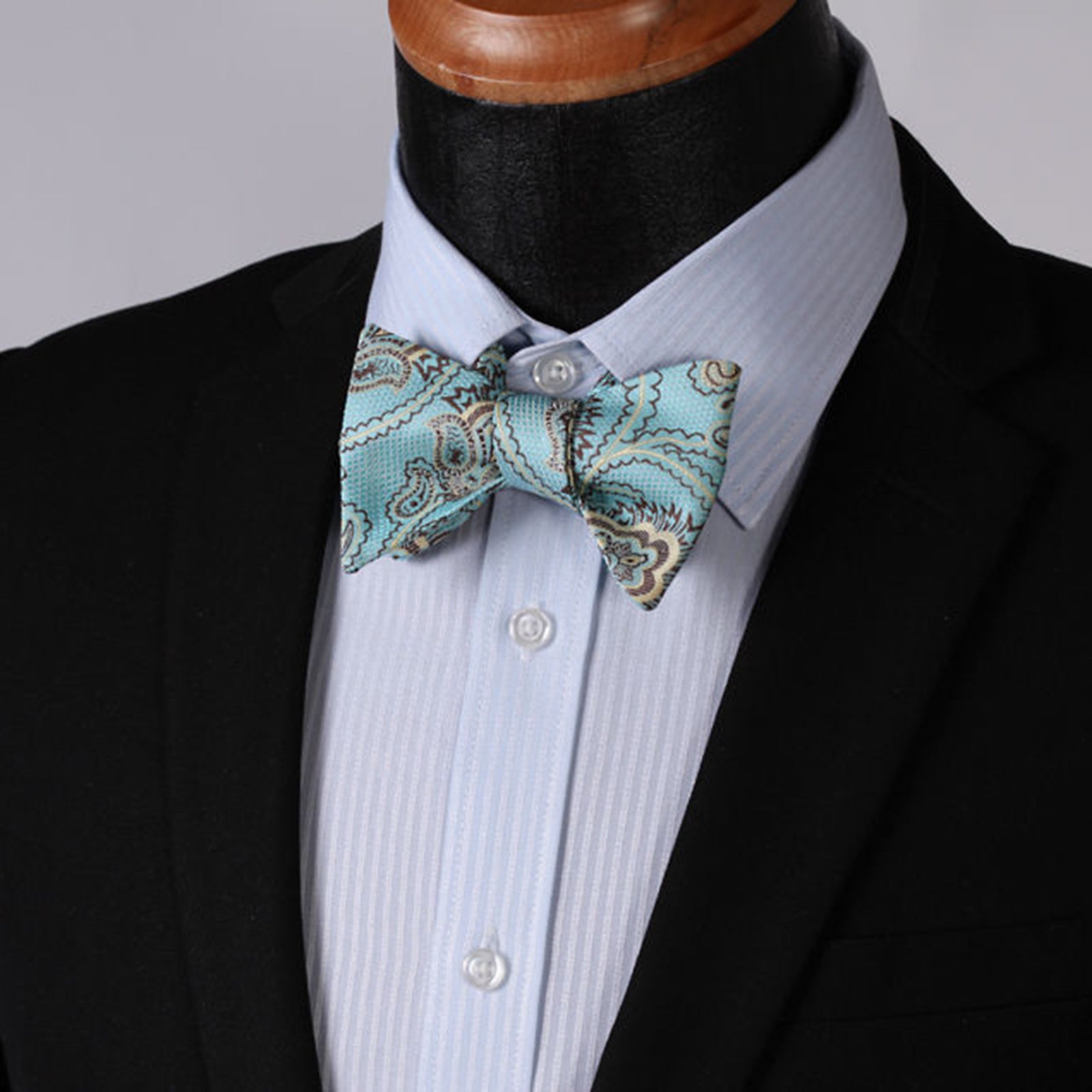 Men's Silk Paisley Self Bow Tie Matching Handkerchief - Amedeo Exclusive