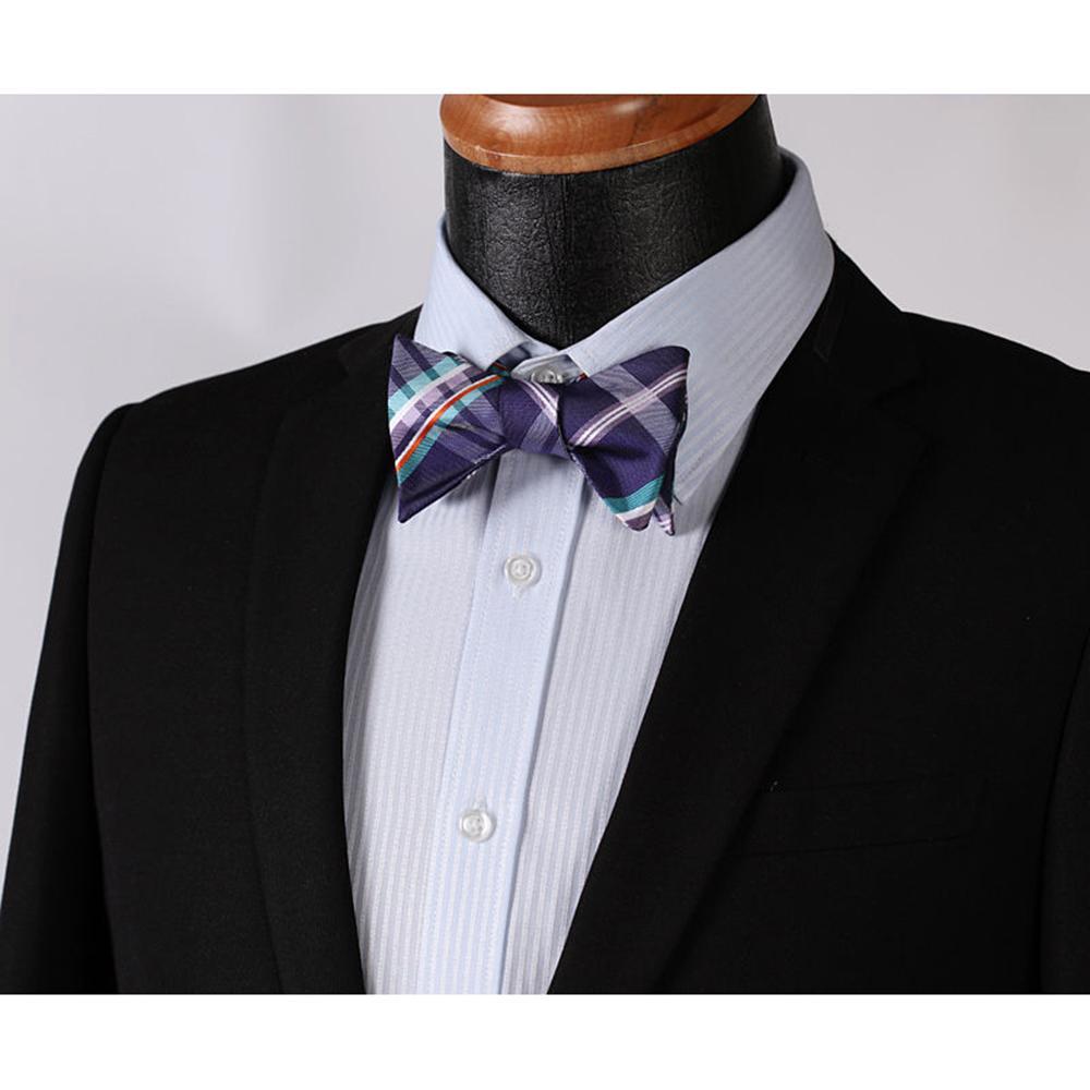 Men's Purple Aqua Orange Check Bow Tie & Pocket Handkerchief - Identical 54 - Amedeo Exclusive
