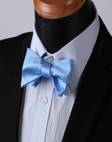 Baby Blue Mens Silk Self tie Bow Tie with Pocket Squares Set