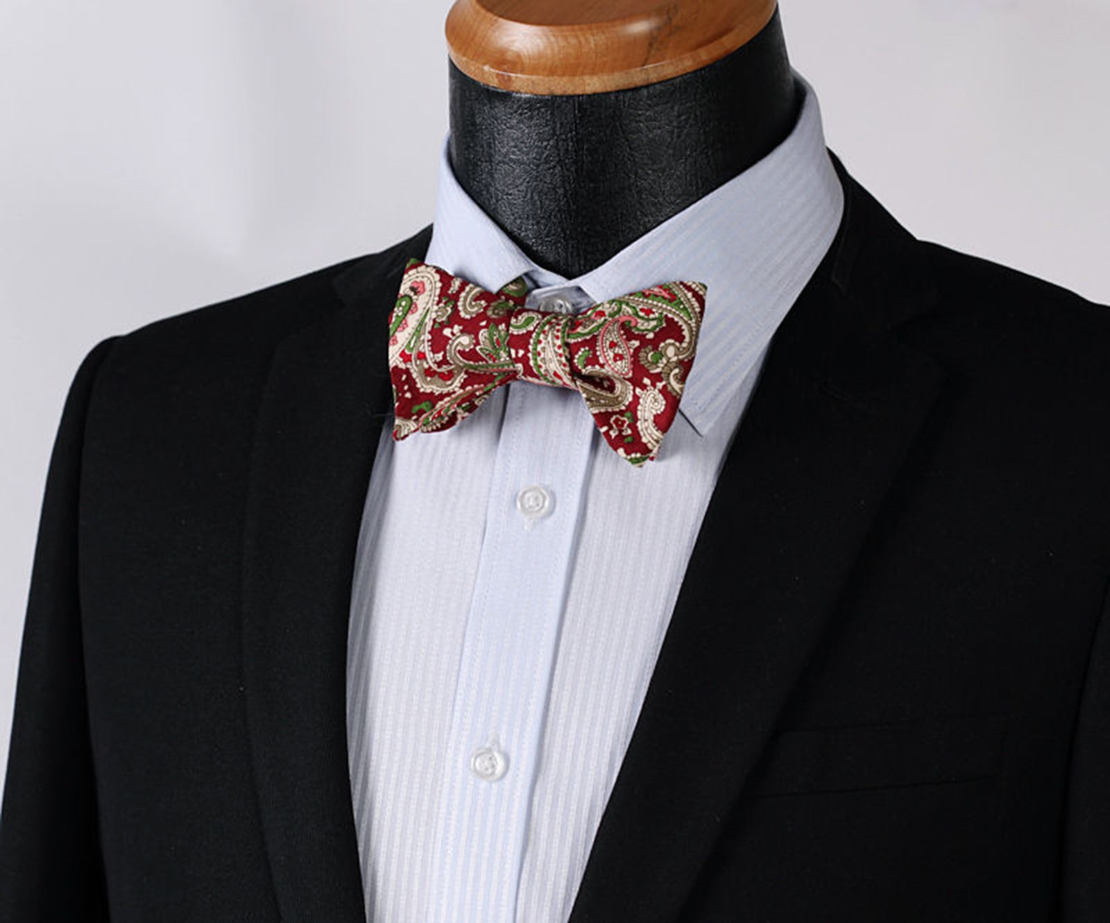 Burgundy Green Paisley Mens Silk Self tie Bow Tie with Pocket Squares Set - Amedeo Exclusive