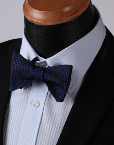 Navy Blue Check Mens Silk Self tie Bow Tie with Pocket Squares Set - Amedeo Exclusive