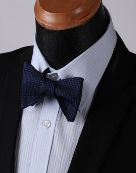 Navy Blue Check Mens Silk Self tie Bow Tie with Pocket Squares Set