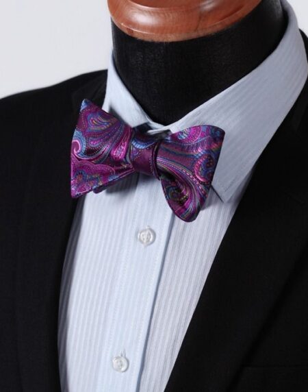 Puplish Mens Silk Self tie Bow Tie with Pocket Squares Set - Amedeo Exclusive
