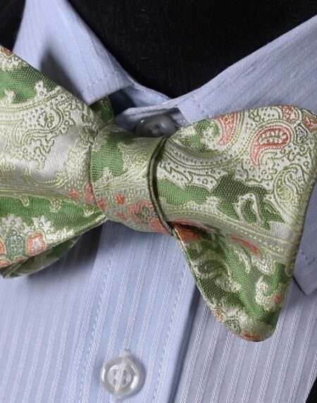 Green Yellow Floral Mens Silk Self tie Bow Tie with Pocket Squares Set - Amedeo Exclusive
