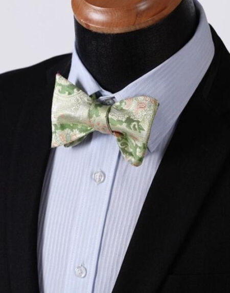 Green Yellow Floral Mens Silk Self tie Bow Tie with Pocket Squares Set