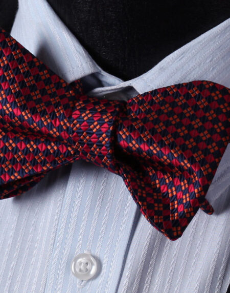 Men's Silk Orange Blue Check Self  Bow Tie Pocket Handkerchief - Amedeo Exclusive