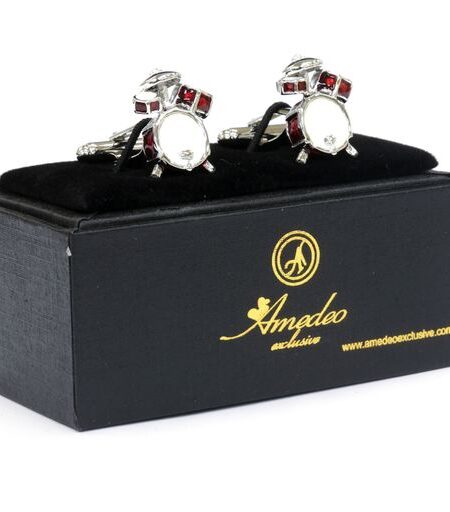 Silver Mens Stainless Steel Drum Sets Cufflinks for Shirt with Box – Hand Crafted Perfect Gift