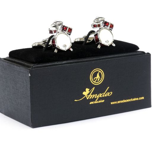 Silver Mens Stainless Steel Drum Sets Cufflinks for Shirt with Box - Hand Crafted Perfect Gift - Image 2