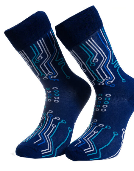 Dark Blue Printed -European Made – Egyptian Cotton Socks – Premium Cotton Fun socks with Soft Elastic