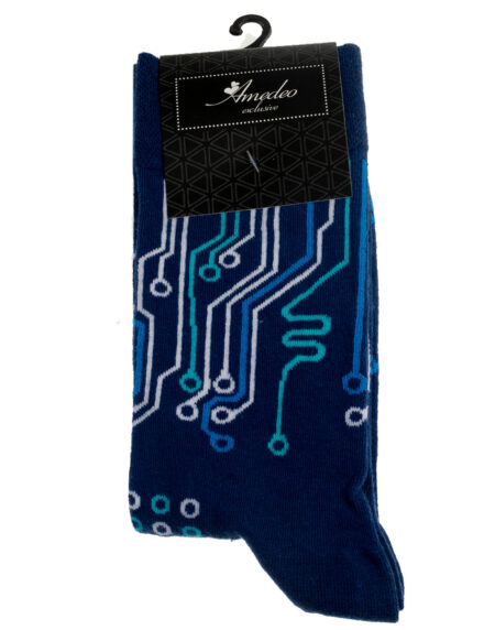 Dark Blue Printed -European Made – Egyptian Cotton Socks – Premium Cotton Fun socks with Soft Elastic