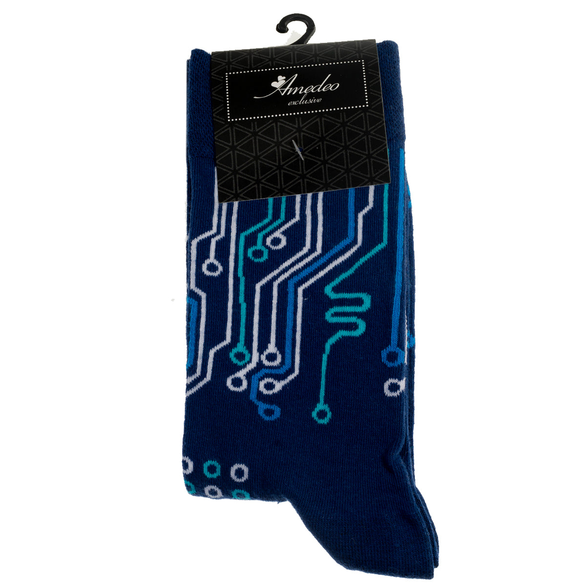Dark Blue Printed -European Made - Egyptian Cotton Socks - Premium Cotton Fun socks with Soft Elastic - Image 3