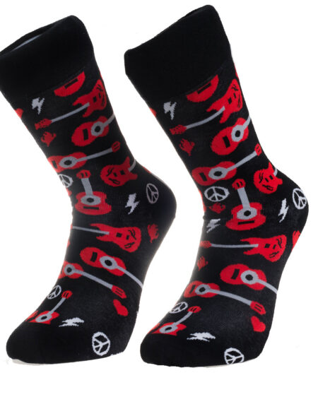 Black Printed Guitar -European Made – Egyptian Cotton Socks – Premium Cotton Fun socks with Soft Elastic