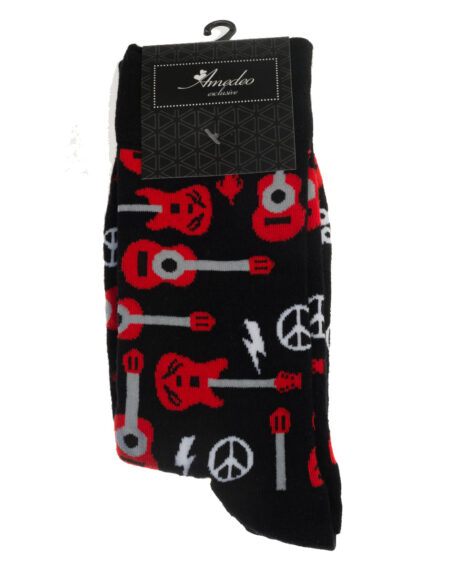 Black Printed Guitar -European Made – Egyptian Cotton Socks – Premium Cotton Fun socks with Soft Elastic
