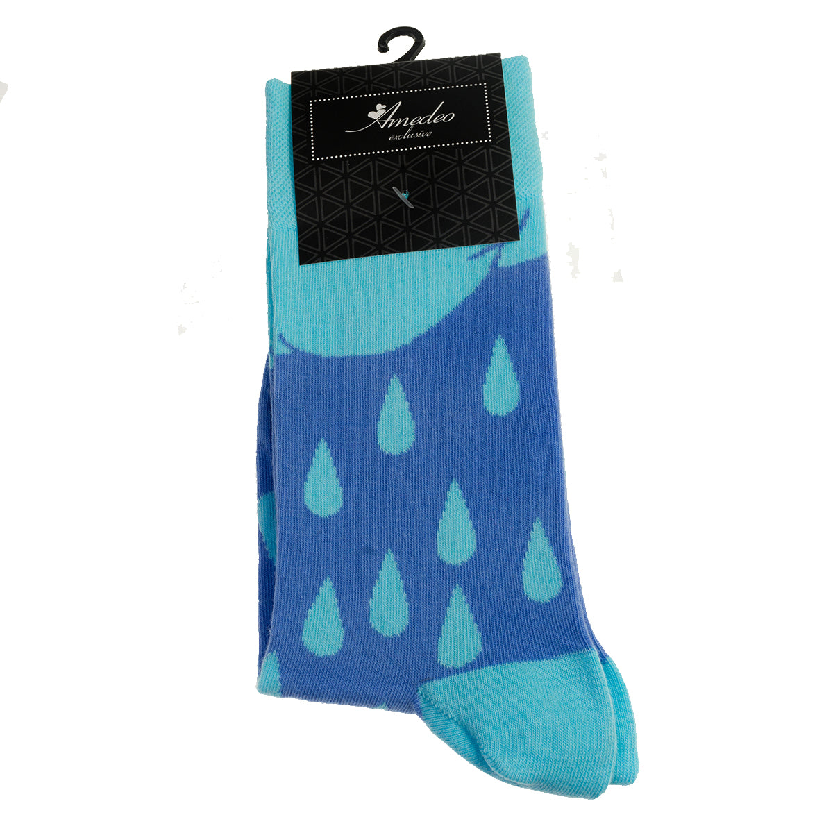 Blue Water Drop -European Made - Egyptian Cotton Socks - Premium Cotton Fun socks with Soft Elastic - Image 2
