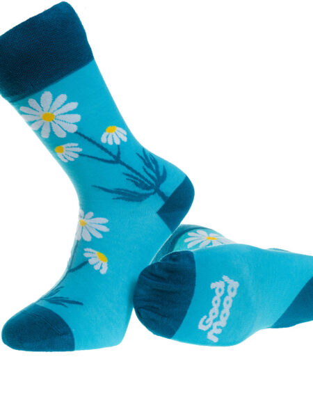 Blue and White Flower Printed -European Made – Egyptian Cotton Socks – Premium Cotton Fun socks with Soft Elastic