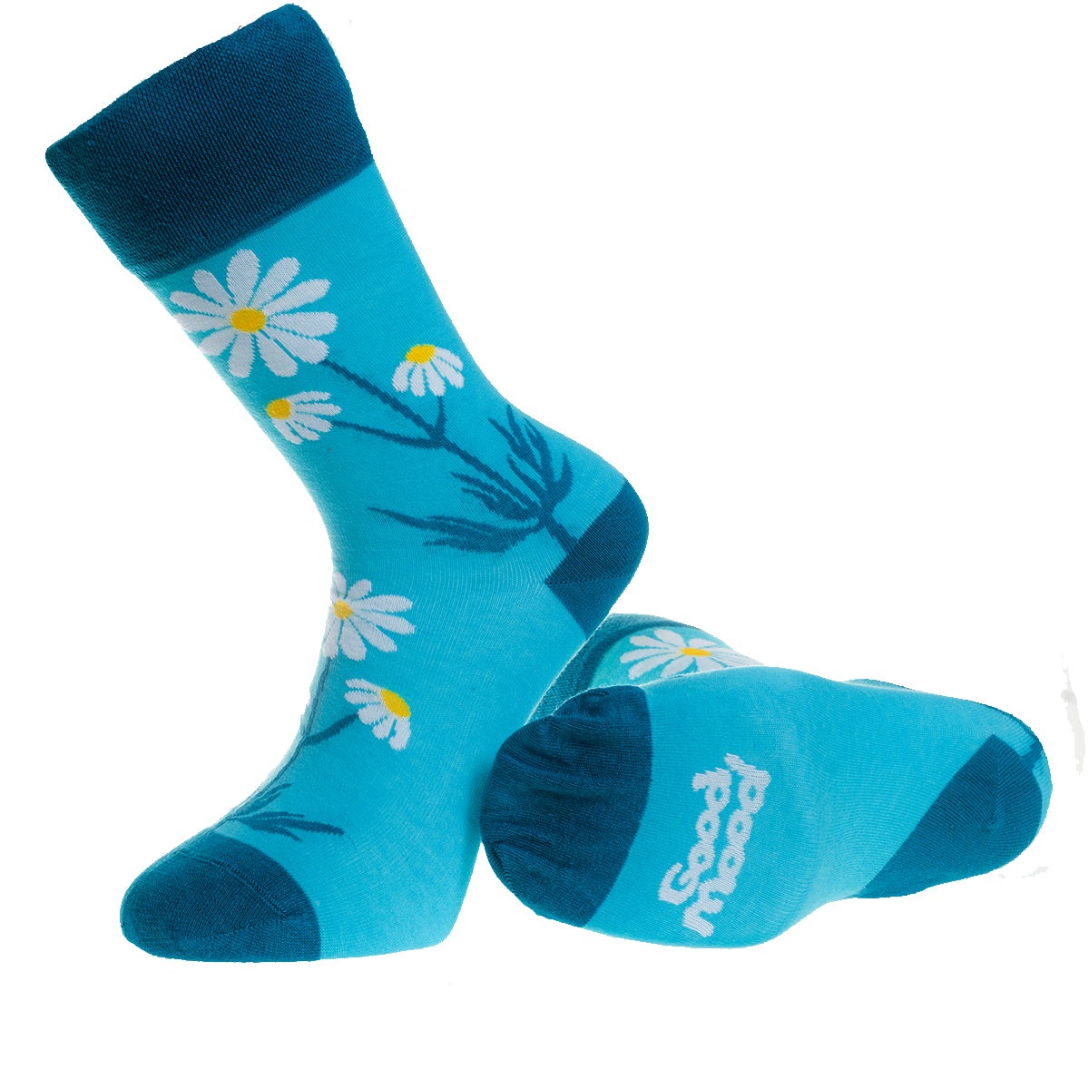 Blue and White Flower Printed -European Made – Egyptian Cotton Socks – Premium Cotton Fun socks with Soft Elastic