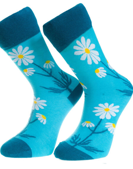 Blue and White Flower Printed -European Made – Egyptian Cotton Socks – Premium Cotton Fun socks with Soft Elastic