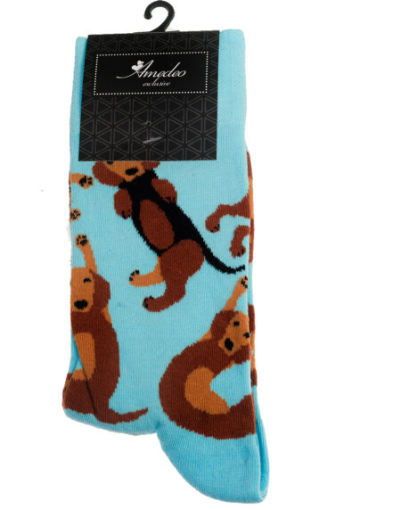Blue Socks With Printed Dogs-European Made – Egyptian Cotton Socks – Premium Cotton Fun socks with Soft Elastic