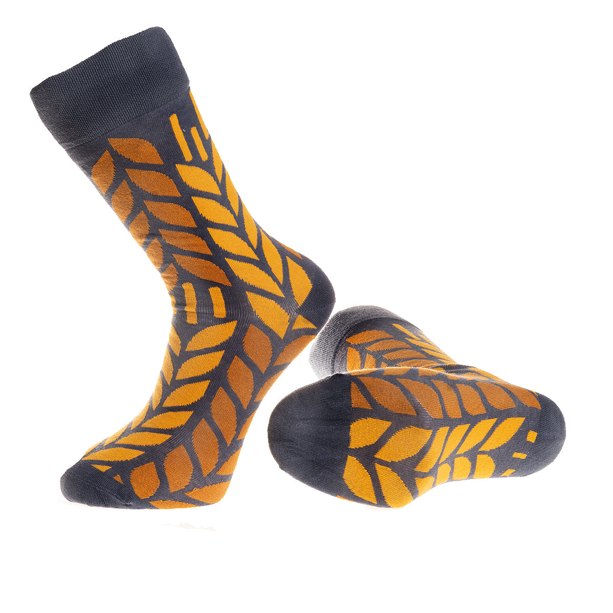 Yellow Leafs Printed-European Made – Egyptian Cotton Socks – Premium Cotton Fun socks with Soft Elastic