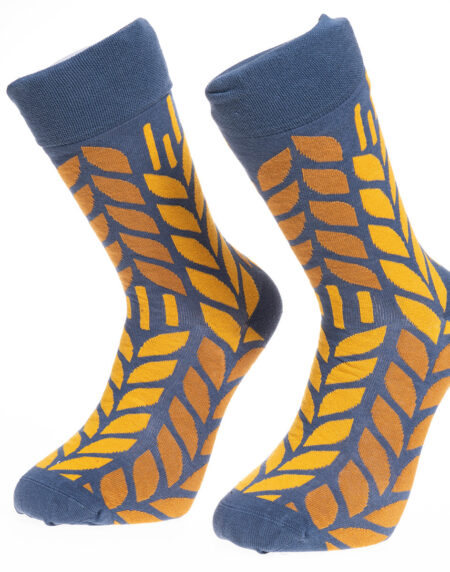 Yellow Leafs Printed-European Made – Egyptian Cotton Socks – Premium Cotton Fun socks with Soft Elastic