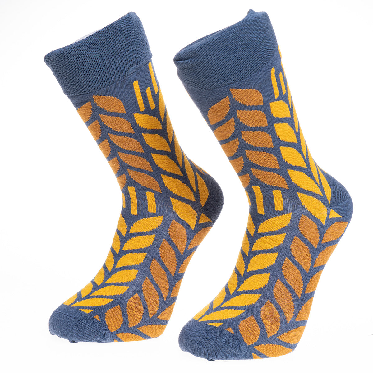 Yellow Leafs Printed-European Made - Egyptian Cotton Socks - Premium Cotton Fun socks with Soft Elastic - Image 2