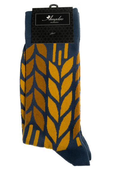 Yellow Leafs Printed-European Made – Egyptian Cotton Socks – Premium Cotton Fun socks with Soft Elastic