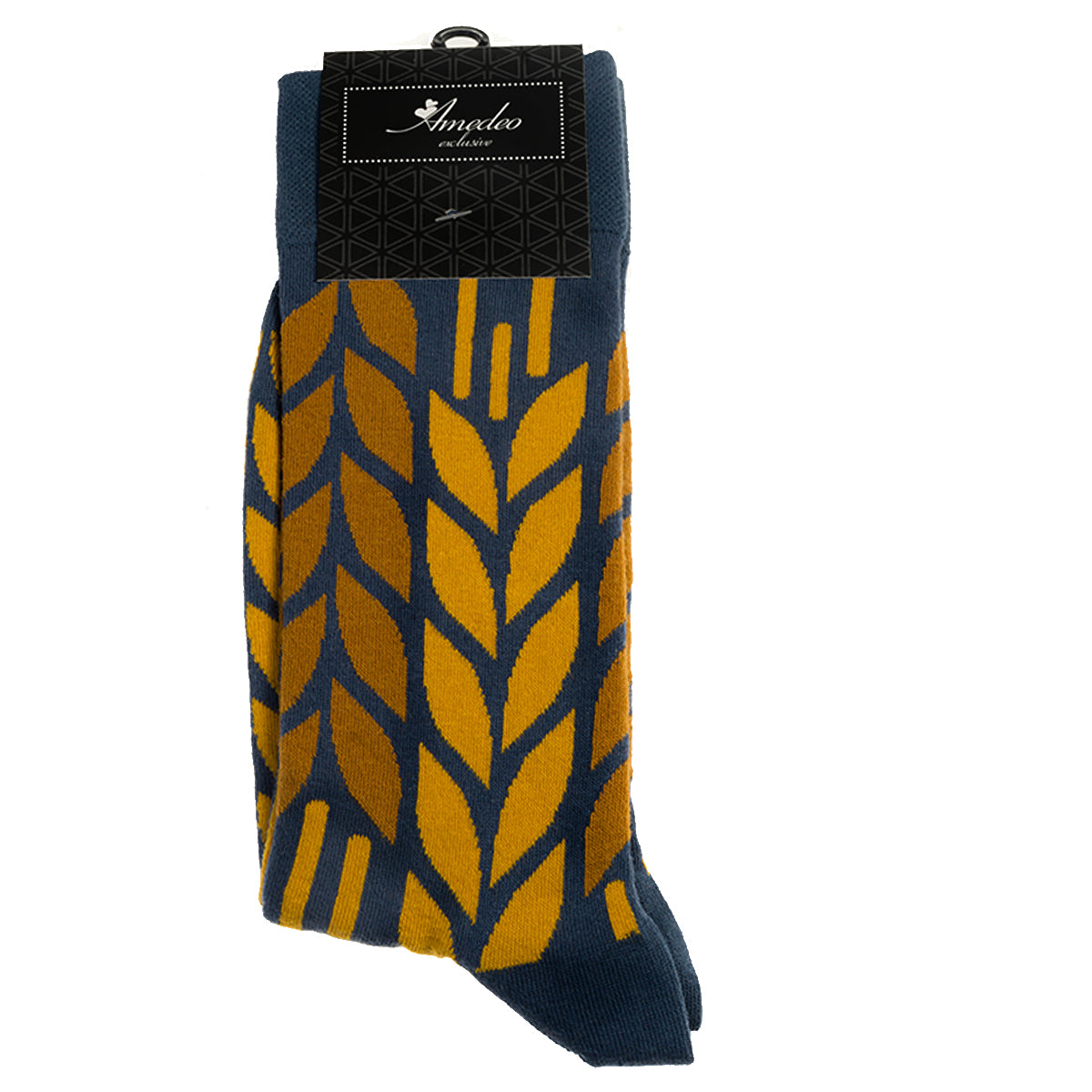 Yellow Leafs Printed-European Made - Egyptian Cotton Socks - Premium Cotton Fun socks with Soft Elastic - Image 3