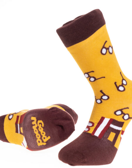Yellow With White Glasses Printed-European Made – Egyptian Cotton Socks – Premium Cotton Fun socks with Soft Elastic