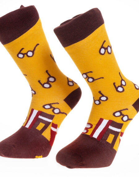 Yellow With White Glasses Printed-European Made – Egyptian Cotton Socks – Premium Cotton Fun socks with Soft Elastic