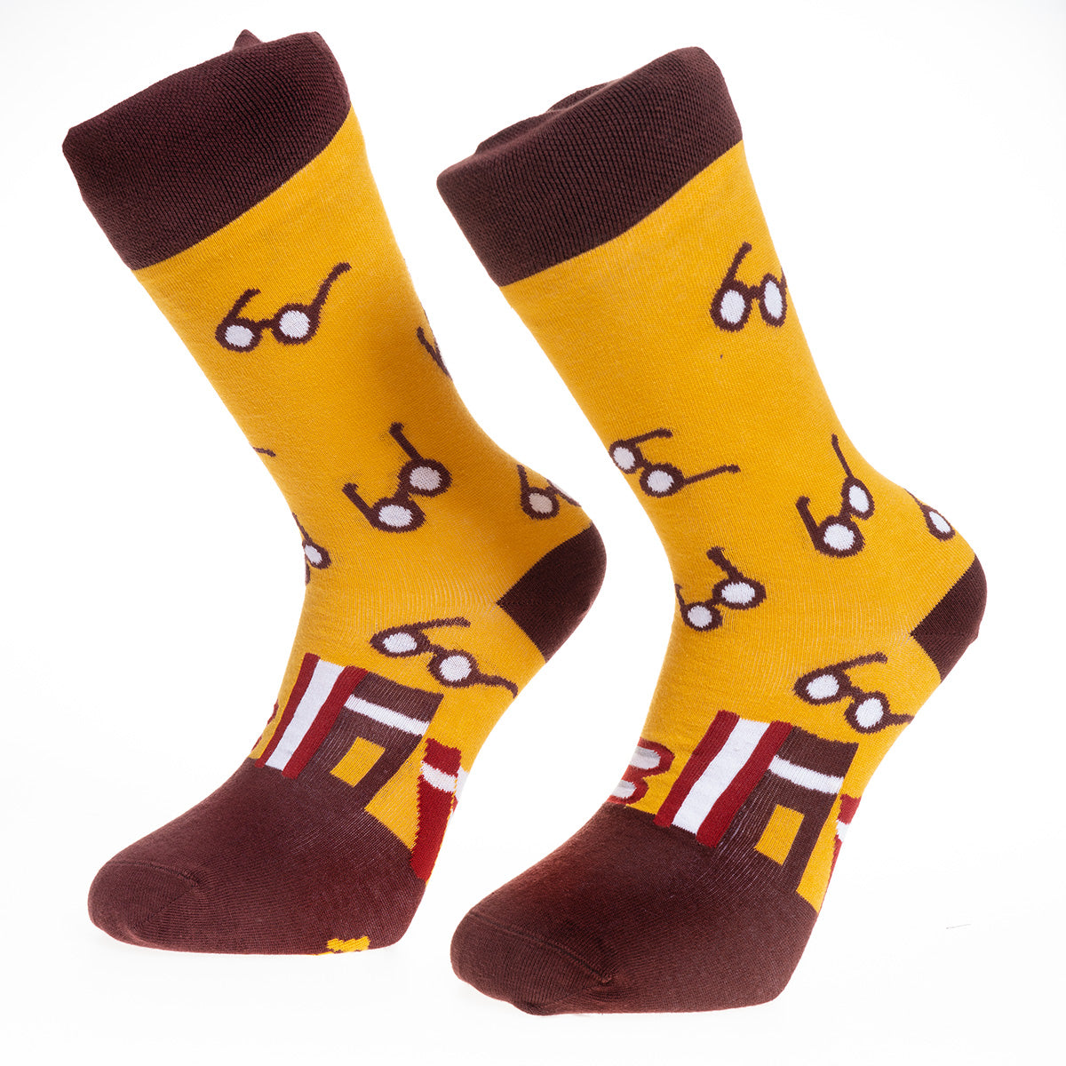 Yellow With White Glasses Printed-European Made – Egyptian Cotton Socks – Premium Cotton Fun socks with Soft Elastic