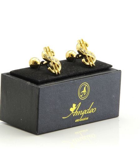 Gold Mens Stainless Steel Dollar Signs Cufflinks for Shirt with Box – Hand Crafted Perfect Gift