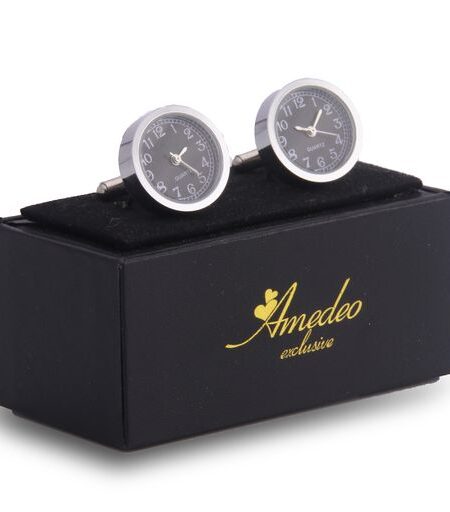 Men’s Stainless Steel Silver & Black Functioning Watch Cufflinks Cufflinks with Box