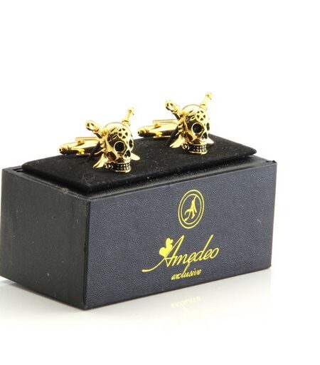 Gold Mens Stainless Steel Pirates Cufflinks for Shirt with Box – Hand Crafted Perfect Gift