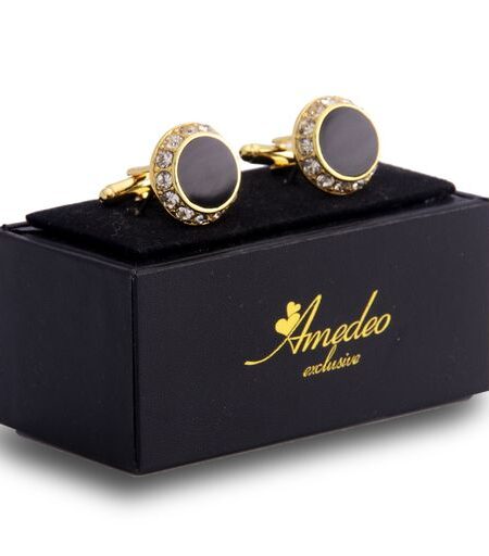 Gold Mens Stainless Steel Circles With Stones Cufflinks for Shirt with Box – Hand Crafted Perfect