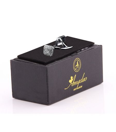 Silver Zirconia Mens Stainless Steel Square Cufflinks for Shirt with Box – Hand Crafted Perfect Gift