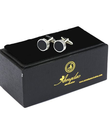Black Silver Mens Stainless Steel Round Cufflinks for Shirt with Box – Hand Crafted Perfect Gift