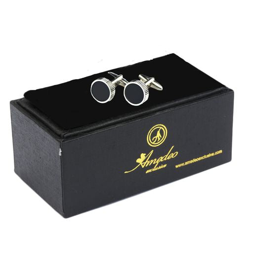 Black Silver Mens Stainless Steel Round Cufflinks for Shirt with Box - Hand Crafted Perfect Gift - Image 2