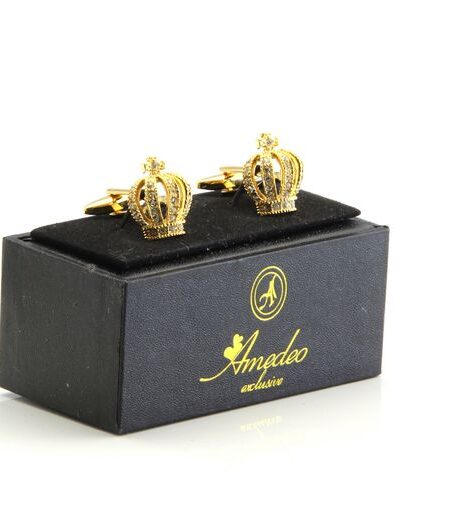Gold Diamond Mens Stainless Steel Crowns Cufflinks for Shirt with Box – Hand Crafted Perfect Gift