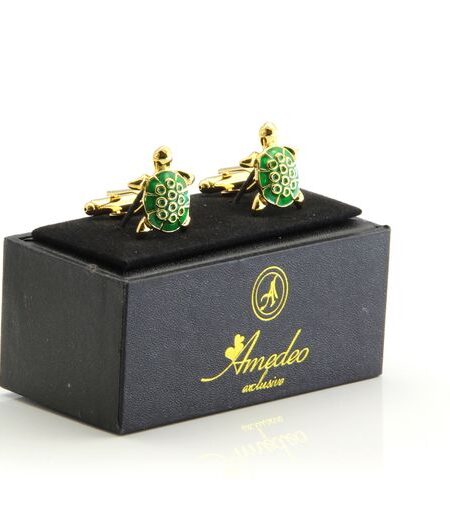 Green & Gold  Mens Stainless Steel Turtles Cufflinks for Shirt with Box – Hand Crafted Perfect Gift