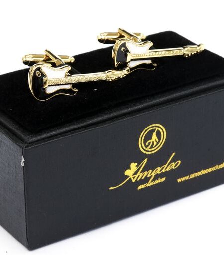 Gold Mens Stainless Steel Guitars Cufflinks for Shirt with Box – Hand Crafted Perfect Gift