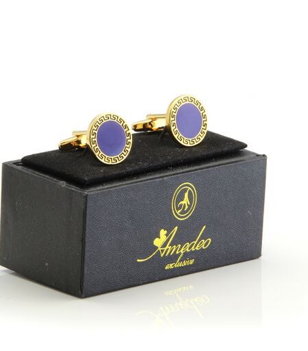 Gold & Blue Mens Stainless Steel Circles Cufflinks for Shirt with Box – Hand Crafted Perfect Gift