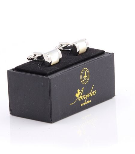 Silver with White Pearl Mens Stainless Steel  Square Cufflinks for Shirt with Box – Hand Crafted