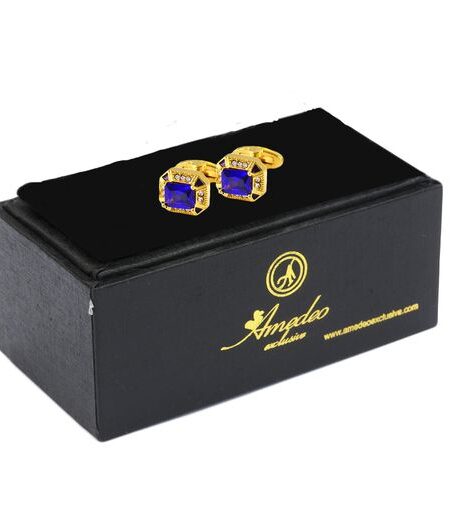 Gold & Blue Mens Stainless Steel Cufflinks for Shirt with Box – Hand Crafted Perfect Gift