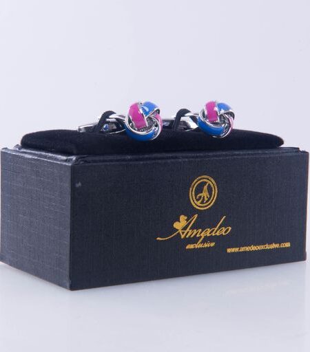 Blue & Pink Mens Stainless Steel Knots Cufflinks for Shirt with Box – Hand Crafted Perfect Gift